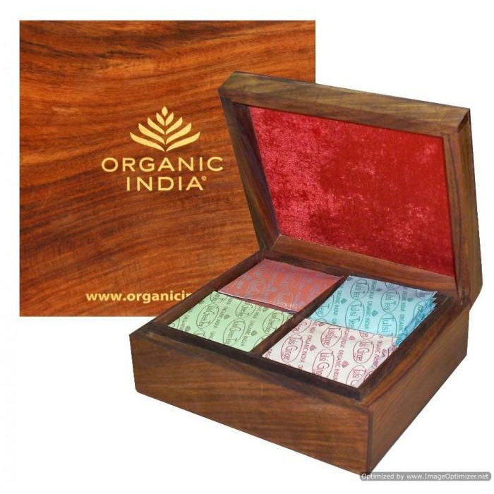 Organic India Wooden Tea Gift Box Spicebox Organics