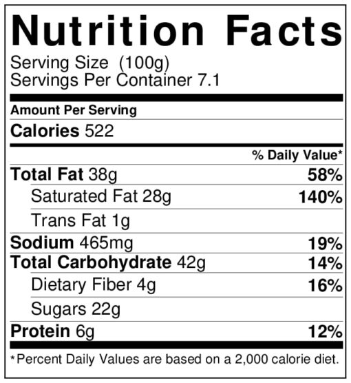 Cake_GF_Carrot _Nutrition Label